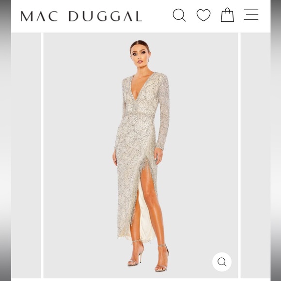 Mac Duggal Embellished long Sleeve V Neck Beaded Hem Gown 5747 - Picture 1 of 11